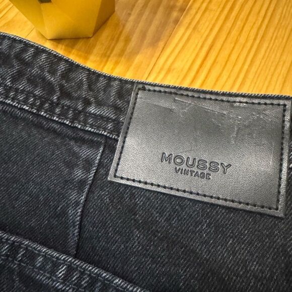 Moussy Vintage Elba Center Press Wide Crop Jean Black Wash Ankle Cotton Fray 28 - Picture 12 of 13